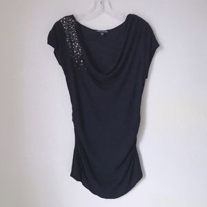 Cable & gauge stud embellished drape neckline top